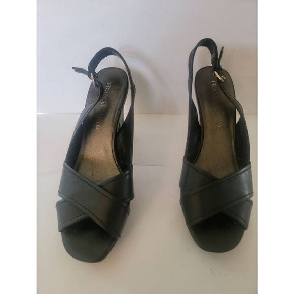 Franco Sarto Women's Black Leather Slingback Block Heel Sandals Size 8.5 - Picture 1 of 5